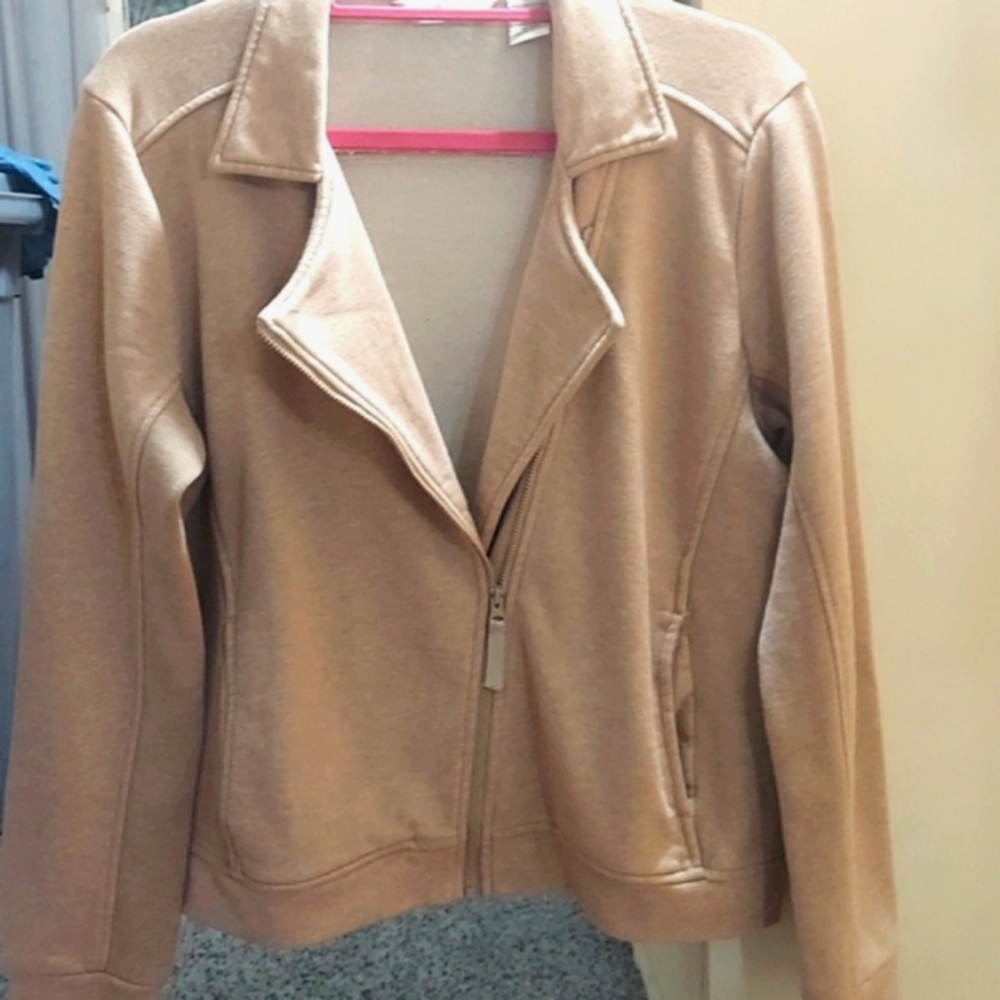 ORVIS Womens Tan Asymmetrical Moto Zip Fleece Jacket Sz M